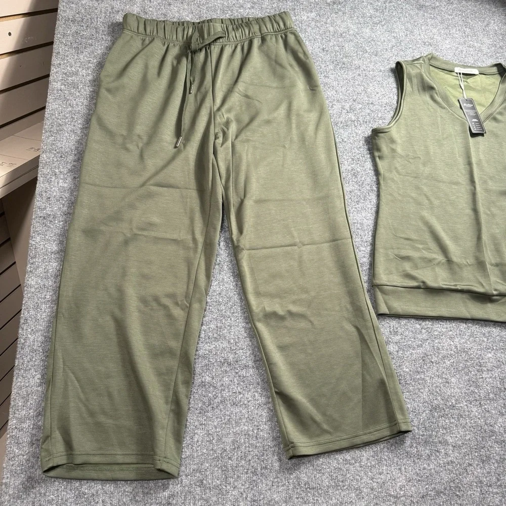 NWT‎ Lounge Set 2 Piece Olive Green Sleepwear Tank Top &  Pants Cozy Sleep Set L